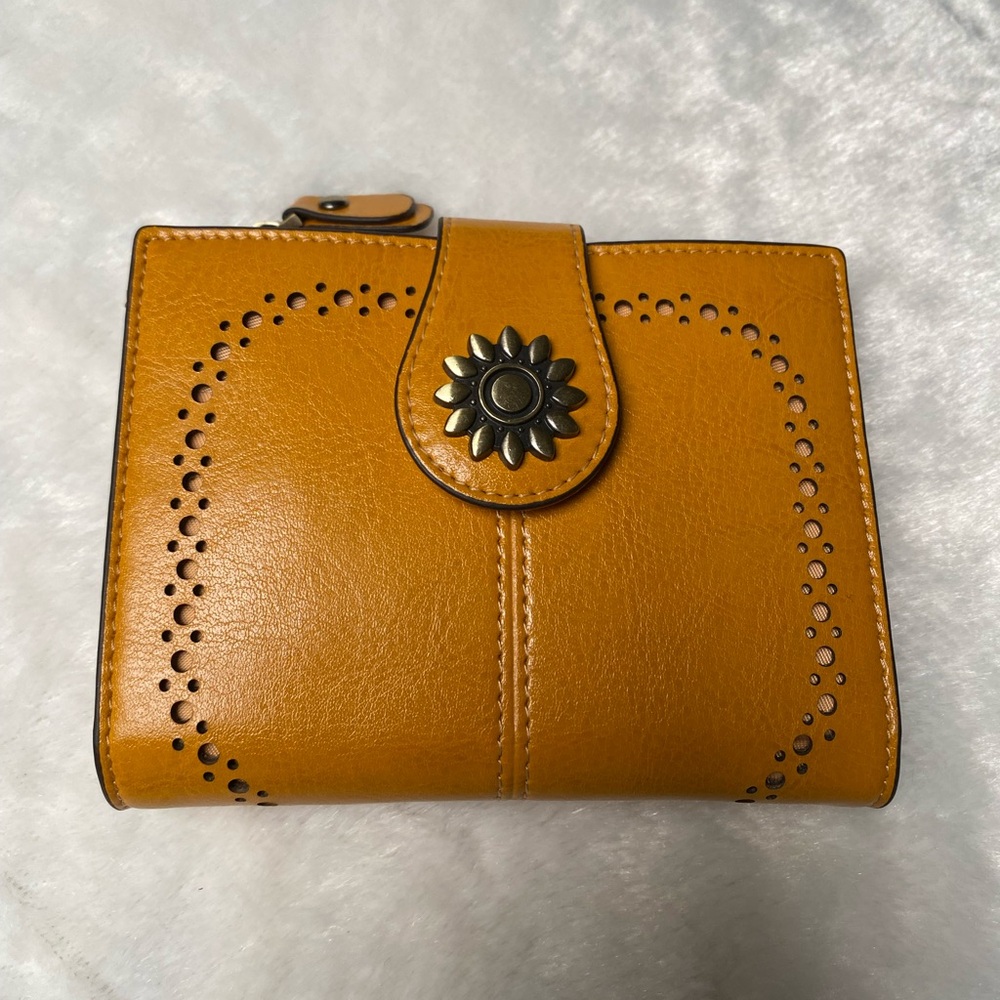 Mustard Yellow Women's Wallet with Floral Accent